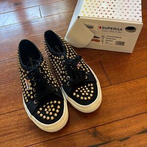 Superga black with gold studs sneakers size 8.5